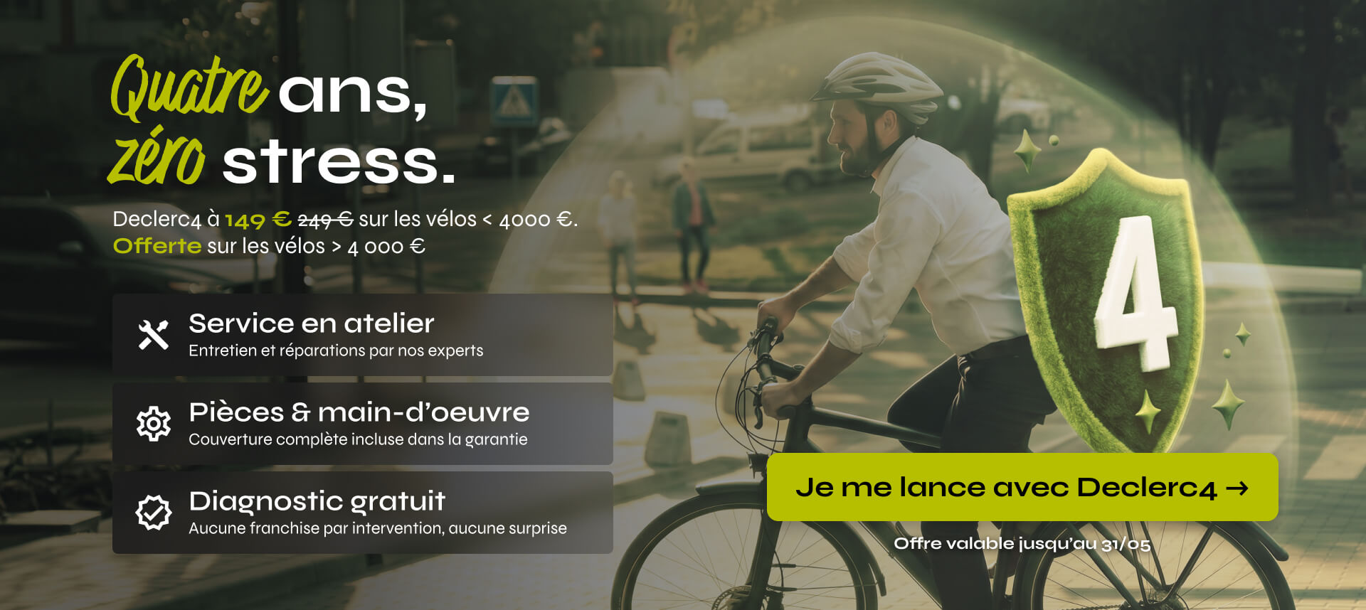 Quatre ans, zéro stress. Votre vélo, vraiment garanti.