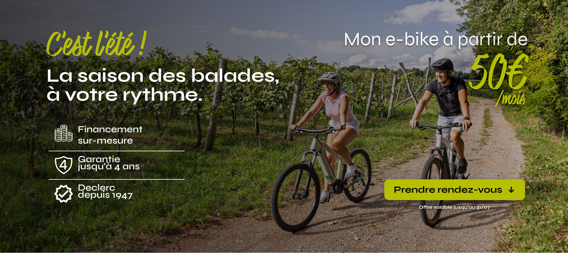 C'est l'été ! La saison des balades, à votre rythme. Votre e-bike à partir de 50€/mois